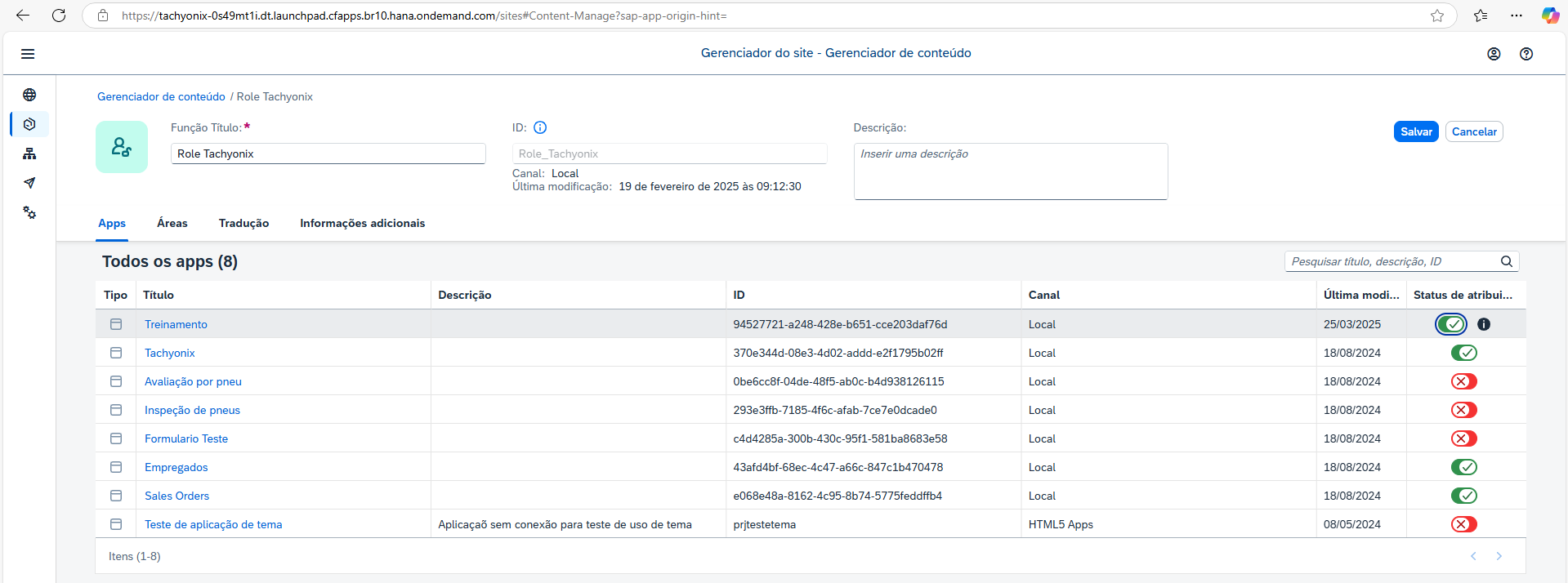 Interruptor de status de atribuição do tile ligado (verde)
